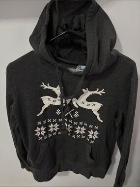 Women's Charcoal Hooded Sweatshirt with White Reindeer Knit